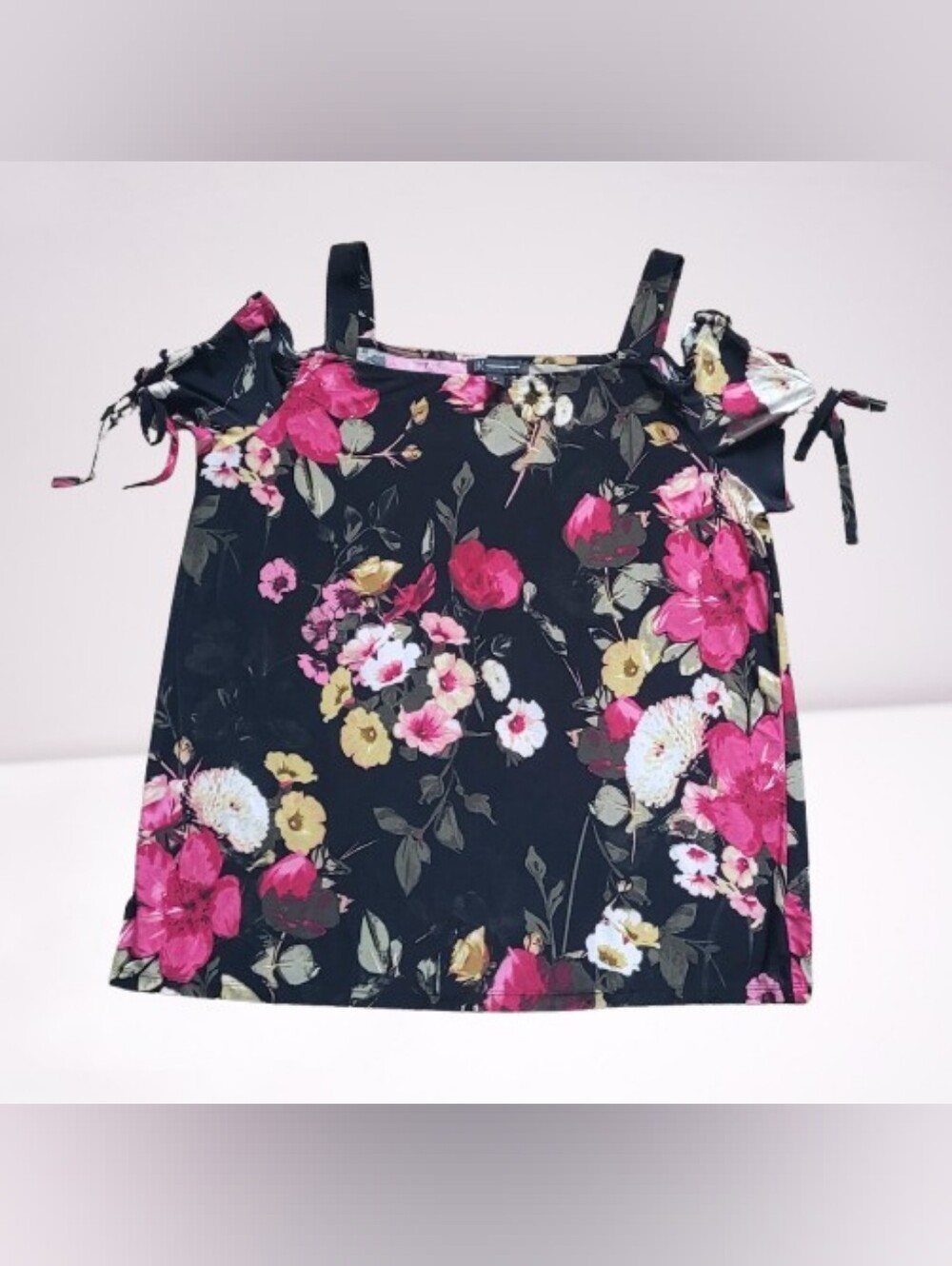 INC INTERNATIONAL XL FLORAL BLOUSE, WOMEN'S TOP, COLD SHOULDER LACE-UP - Picture 1 of 5